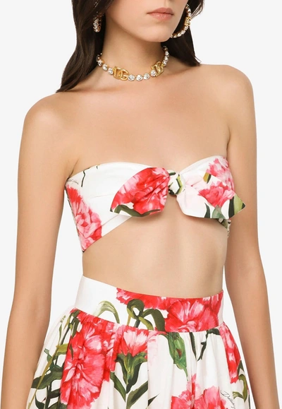 Dolce & Gabbana Carnation Print Poplin Bandeau Top In Multicolor