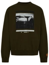 Heron Preston Logo-patch Bird-print Cotton Sweatshirt In Green