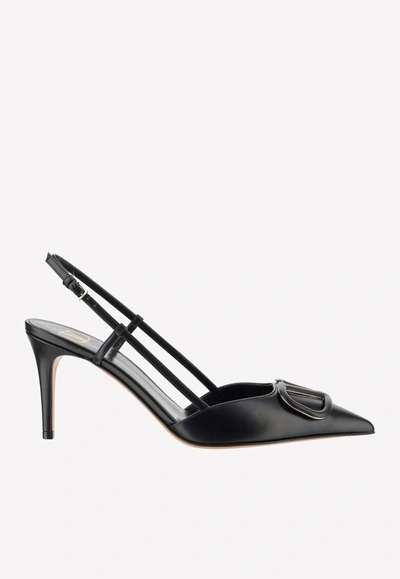 Valentino Garavani 90 Vlogo Leather Slingback Pumps In Black