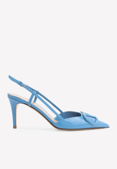 Valentino Garavani 90 Vlogo Leather Slingback Pumps In Blue