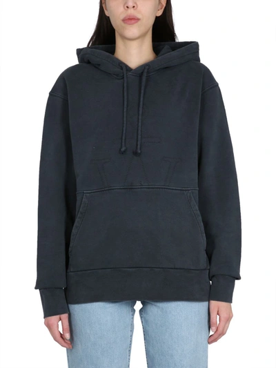 Jw Anderson Black Embroidered Hoodie In Charcoal