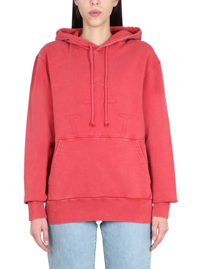 Jw Anderson Embroidered-logo Detail Hoodie In Red