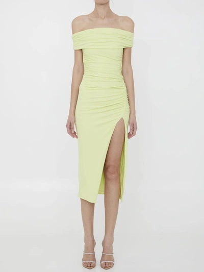 Self-portrait Ruched Jersey Midi Dress In Yellow