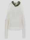 Jw Anderson Chain Necklace Cold-shoulder Pique Top In White