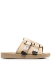 Suicoke Logo-patch Touch-strap Slides In Beige