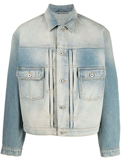 Kenzo Logo Patch Light Washed Denim Trucker Jacket In Blue
