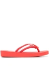 Kenzo Logo-patch Striped Flip Flops In Red