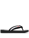 Kenzo Logo-patch Striped Flip Flops In Black