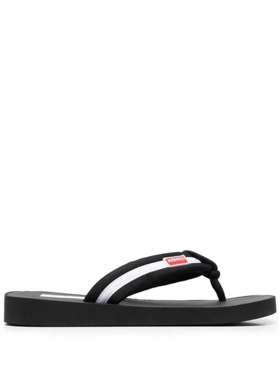 Kenzo Logo-patch Striped Flip Flops In Black