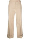 Lanvin Wool Trousers With Cropped Wide Leg In Beige