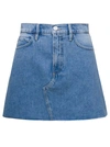 FRAME LIGHT BLUE HIGH-WAISTED MINI-SKIRT WITH BRANDED BUTTON IN COTTON DENIM WOMAN