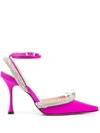 Mach&mach Mach & Mach Crystal-embellished Satin Slingback Pumps In Fuchsia