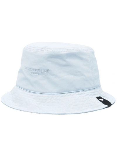 Maison Kitsuné Blue Embroidered Bucket Hat In P408 Pale Blue