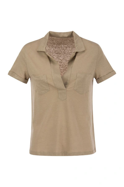 Majestic Short-sleeved Linen Polo Shirt In Sand