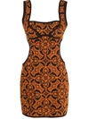 Marine Serre Geometric Pattern Embroidered Squaredneck Mini Dress In Red