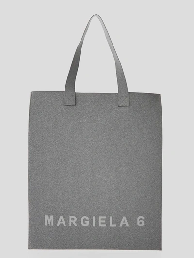 Mm6 Maison Margiela Logo Printed Tote Bag In <p> Logo Tote Bag In Glitter Ligth Grey Polyester