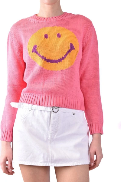 Moschino Smiley Logo Chunky Intarsia Knit Jumper In Pink