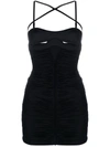 Mugler Ruched Thigh-length Fitted Dress In Black
