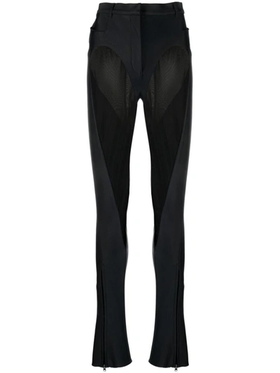 Mugler Sheer-panel Flared Trousers In Black