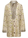 TORY BURCH MULTICOLOR EMBROIDERED LEAF-PRINT TUNIC IN SILK WOMAN