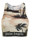 Palm Angels Multicolor Sports Bra With All-over Graphic Print And Elastic Band In Stretch Fabric Woman In Beige