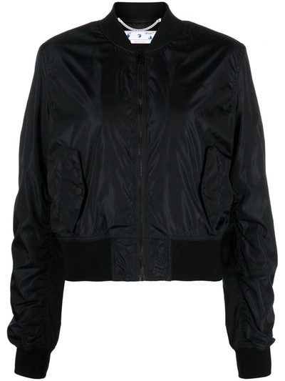 Off-white Diag Cropped Bomber Jacket In Black