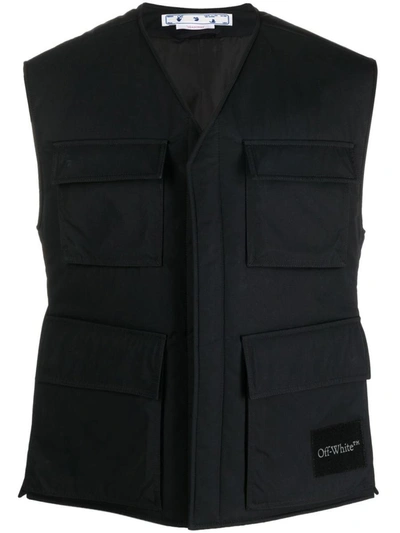 Off-white Wave Tag Padded Vest In Black