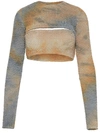 Off-white Slash Cutout Tie-dye Smocked Crop Top In Brown