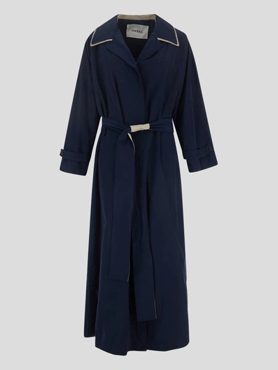 Ombra Navy Double Trench Jacket In <p> Navy Double Trench Jacket In Polyster With Wrap Around Belt