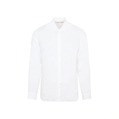 Orlebar Brown Giles Linen Textured Tailored Fit Button Down Shirt In White