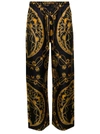 MARINE SERRE BLACK LOOSE PANTS WITH ALL-OVER GRAPHIC PRINT IN SILK MAN