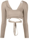 Patou Wrap Knit Top With Long Sleeves In Parchment
