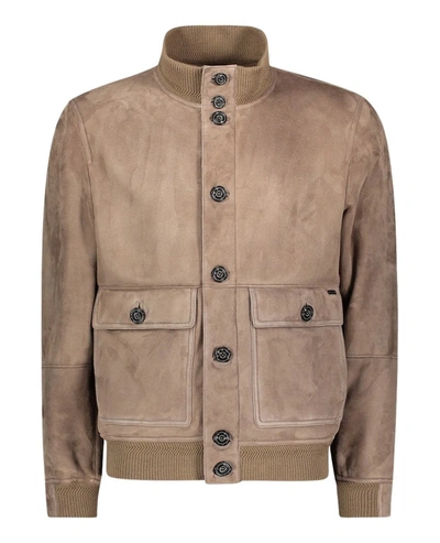 Paul & Shark Aqua-leather Jacket In Brown
