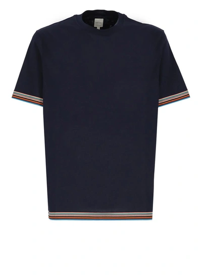 Paul Smith Art Stripe Trim T-shirt In Blue