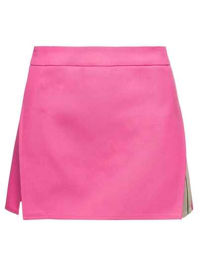 Palm Angels Pink Mini-skirt With Double Split And Pocket In Cotton Blend
