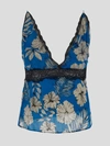 Pinko Lace Paneled Floral Print Top In Turcheseburronero