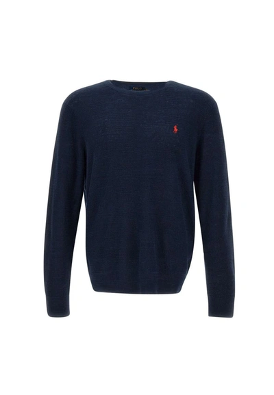 Polo Ralph Lauren Classic Linen And Cotton Pullover In Blue