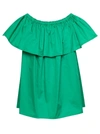 DOUUOD EMERALD GREEN RUFFLE TOP WITH BOAT NECKLINE IN COTTON WOMAN