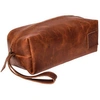 MAHI LEATHER Leather Classic Toiletry Bag In Vintage Brown With Brown Stitching