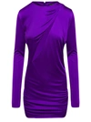VERSACE PURPLE MINIDRESS WITH CUT-OUT DETAILING SATIN EFFECT IN VISCOSE WOMAN