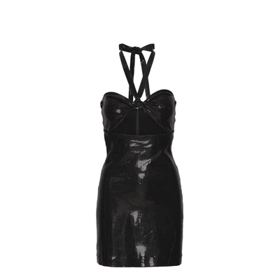 Rotate Birger Christensen Foil Jersey Halterneck Minidress In Black