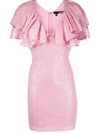 Rotate Birger Christensen Ruffle-trimmed Sequined Mini Dress In Pink