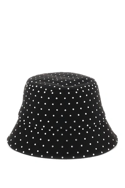 Ruslan Baginskiy Crystal Bucket Hat With Rhinestones And Polka Dot Pattern In Black