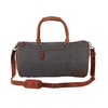 MAHI LEATHER Gym Duffle In Grey Canvas & Black Leather