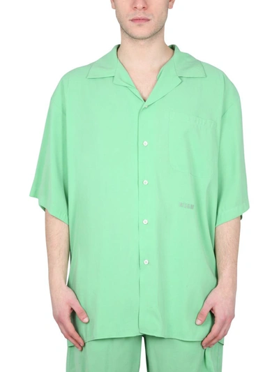 Msgm Embroidered-logo Short-sleeve Shirt In Green