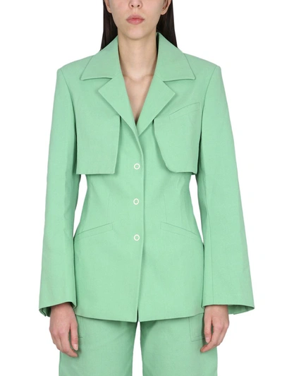 Ganni + Net Sustain Layered Organic Cotton-voile Blazer In Green