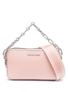 Michael Michael Kors Pink Pouch With Chain And Logo Detail In Hammered Leather Woman In Pink