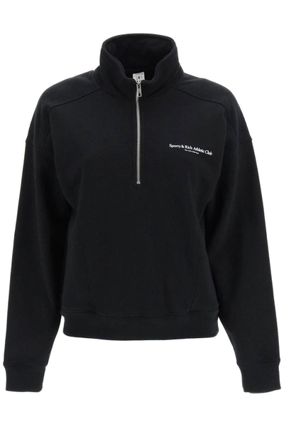 Sporty And Rich Athletic Club Cotton Sweatshirt In Black