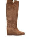 VIA ROMA 15 KNEE LENGTH SUEDE BOOTS IN BROWN LEATHER WOMAN