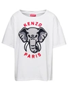 KENZO WHITE OVERSIZE T-SHIRT WITH ELEPHANT AND LOGO ON THE CHEST IN COTTON WOMAN